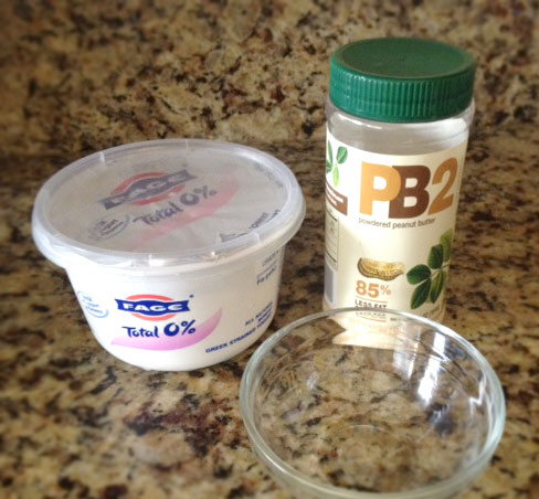 Greek yogurt and PB2 on counter